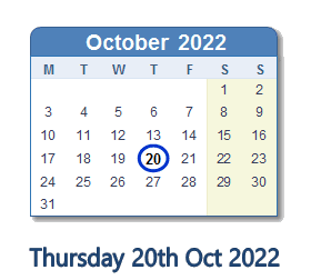 20 October 2022 calendar