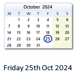 25 October 2024 calendar