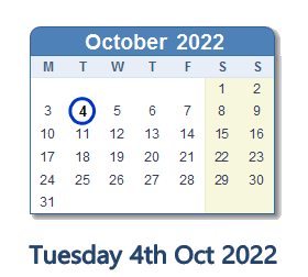 4 October 2022 calendar
