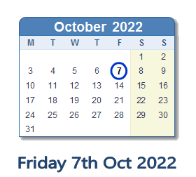 7 October 2022 calendar