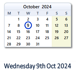 9 October 2024 calendar
