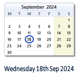 18 September 2024 calendar