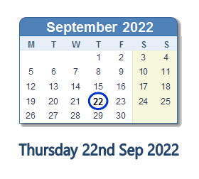 22 September 2022 calendar