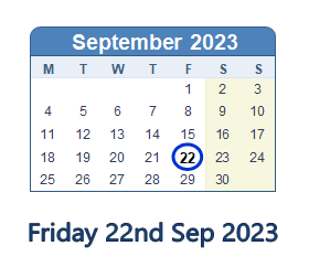 22 September 2023 calendar