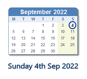 4 September 2022 calendar