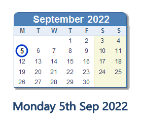 5 September 2022 calendar