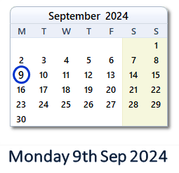 9 September 2024 calendar