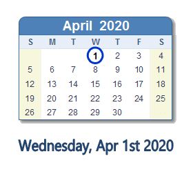 April 1, 2020 calendar