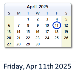 11 April 2025 calendar