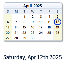 12 April 2025 calendar