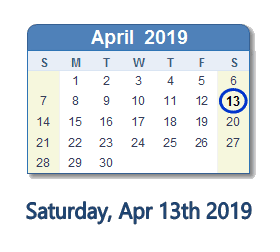 April 13, 2019 calendar