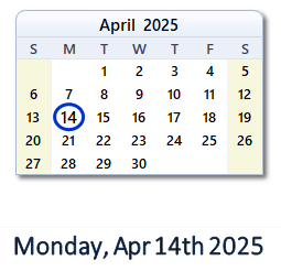 April 14, 2025 calendar