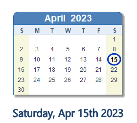 15 April 2023 calendar