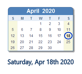 April 18, 2020 calendar