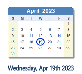 April 19, 2023 calendar