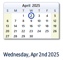 April 2, 2025 calendar