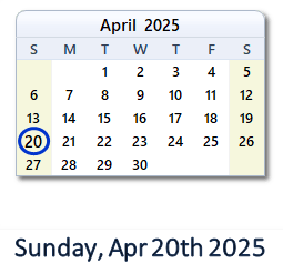 April 20, 2025 calendar
