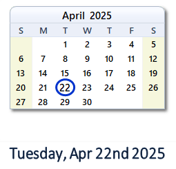 April 22, 2025 calendar