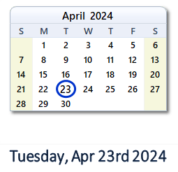 23 April 2024 calendar