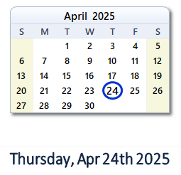 April 24, 2025 calendar