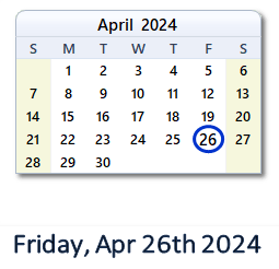April 26, 2024 calendar