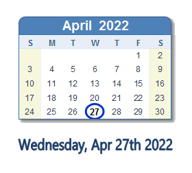 April 27, 2022 calendar