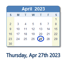 April 27, 2023 calendar