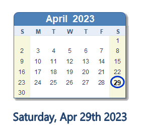 April 29, 2023 calendar