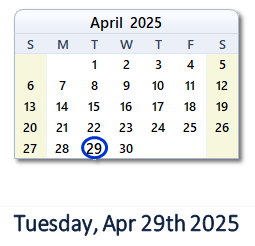 April 29, 2025 calendar