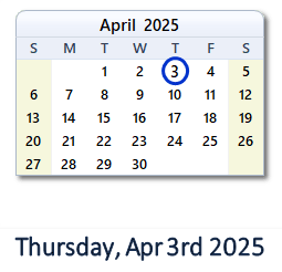 April 3, 2025 calendar