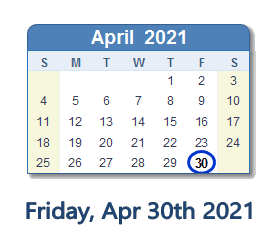 April 30, 2021 calendar