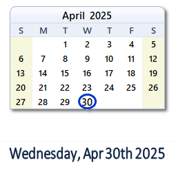 April 30, 2025 calendar