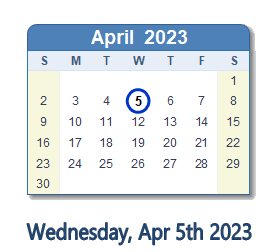 April 5, 2023 calendar