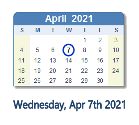 April 7, 2021 calendar