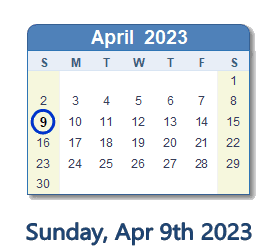 April 9, 2023 calendar