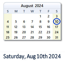 10 August 2024 calendar