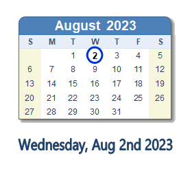 2 August 2023 calendar