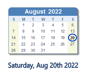 August 20, 2022 calendar