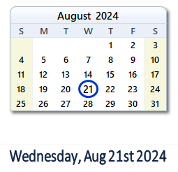 21 August 2024 calendar