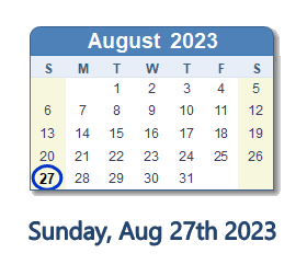27 August 2023 calendar