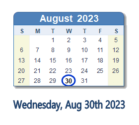 August 30, 2023 calendar