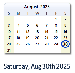 30 August 2025 calendar