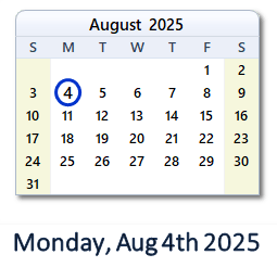 4 August 2025 calendar