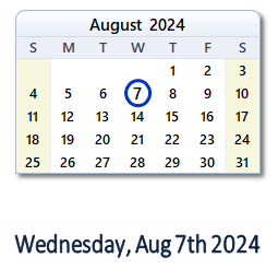 7 August 2024 calendar