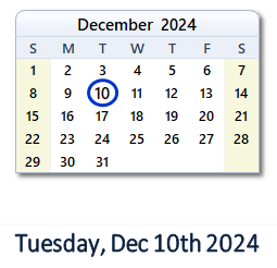 December 10, 2024 calendar