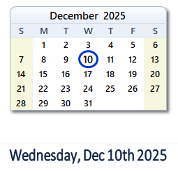 10 December 2025 calendar