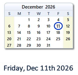 December 11, 2026 calendar