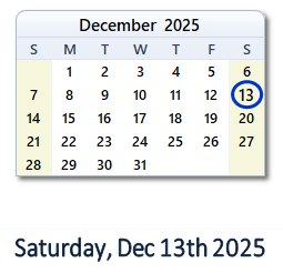 13 December 2025 calendar