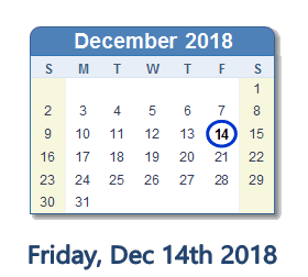 December 14, 2018 calendar