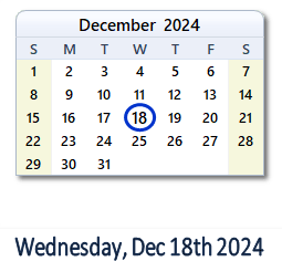 December 18, 2024 calendar